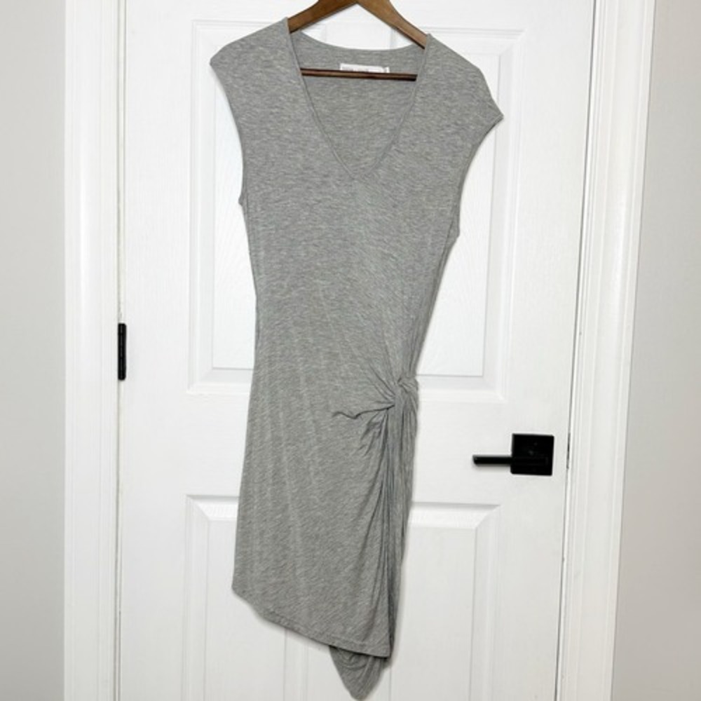 Bishop + Young Dress Womens 1 Gray Excellent V-Neck Side Knot Asymmetrical Modal